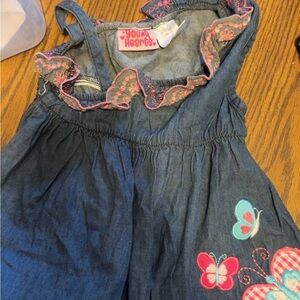 Young Hearts Denim Dress with Butterfly Embroidery, nautica dress and pink